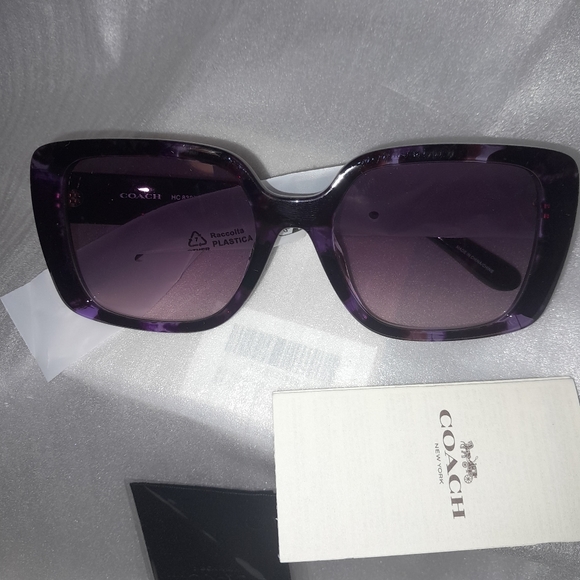 New Coach Oversized Square Sunglasses/Purple Tortoise With Case - Picture 2 of 12